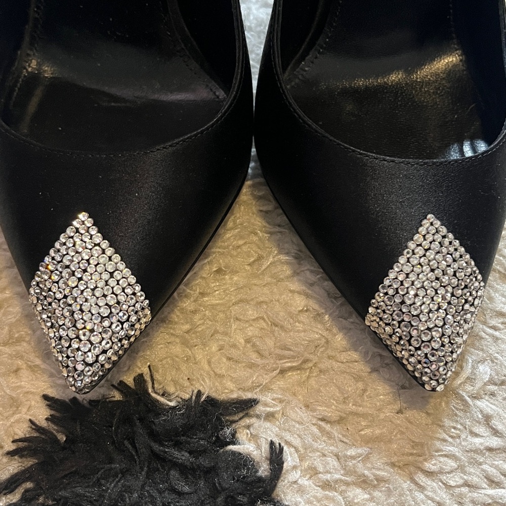 Saint Laurent size 37 silk black crystal embellished heels - Picture 5 of 13